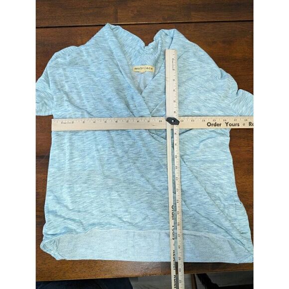 Mesh+Lace Draped Twist Long Sleeve Top Light V-Neck Gray Women's Size Extra Smal - Picture 6 of 6